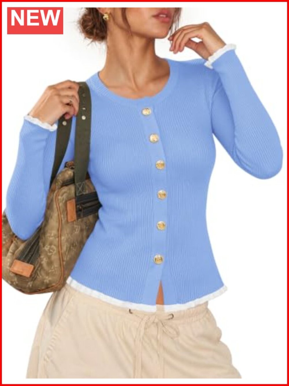 Ruffle Cardigan Sweater Women Lightweight Long Sleeve Button Knit